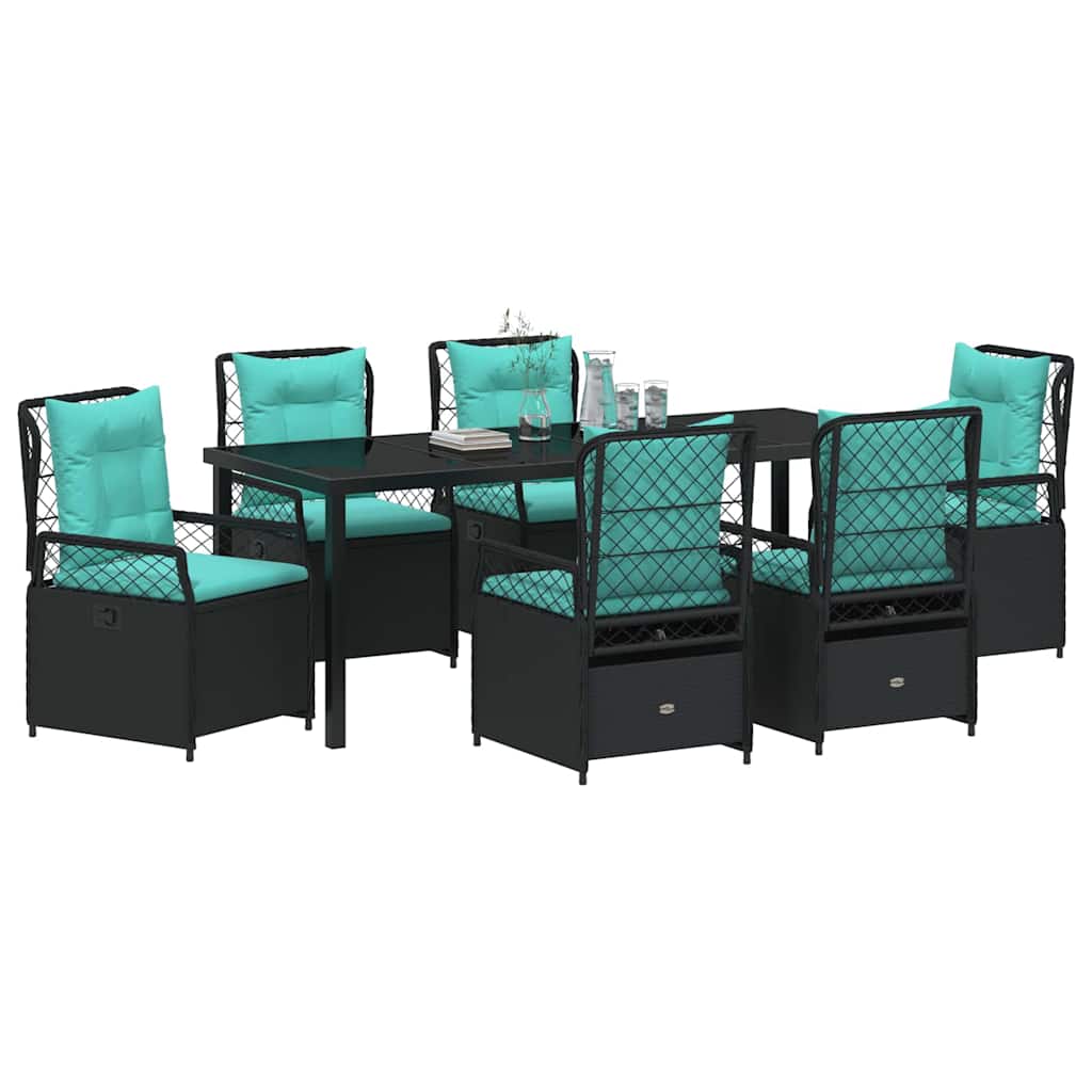 Tuin eettafelset 7 pcs Zwart poly rattan is nu te koop bij PeponiXL, paradijselijk wonen!