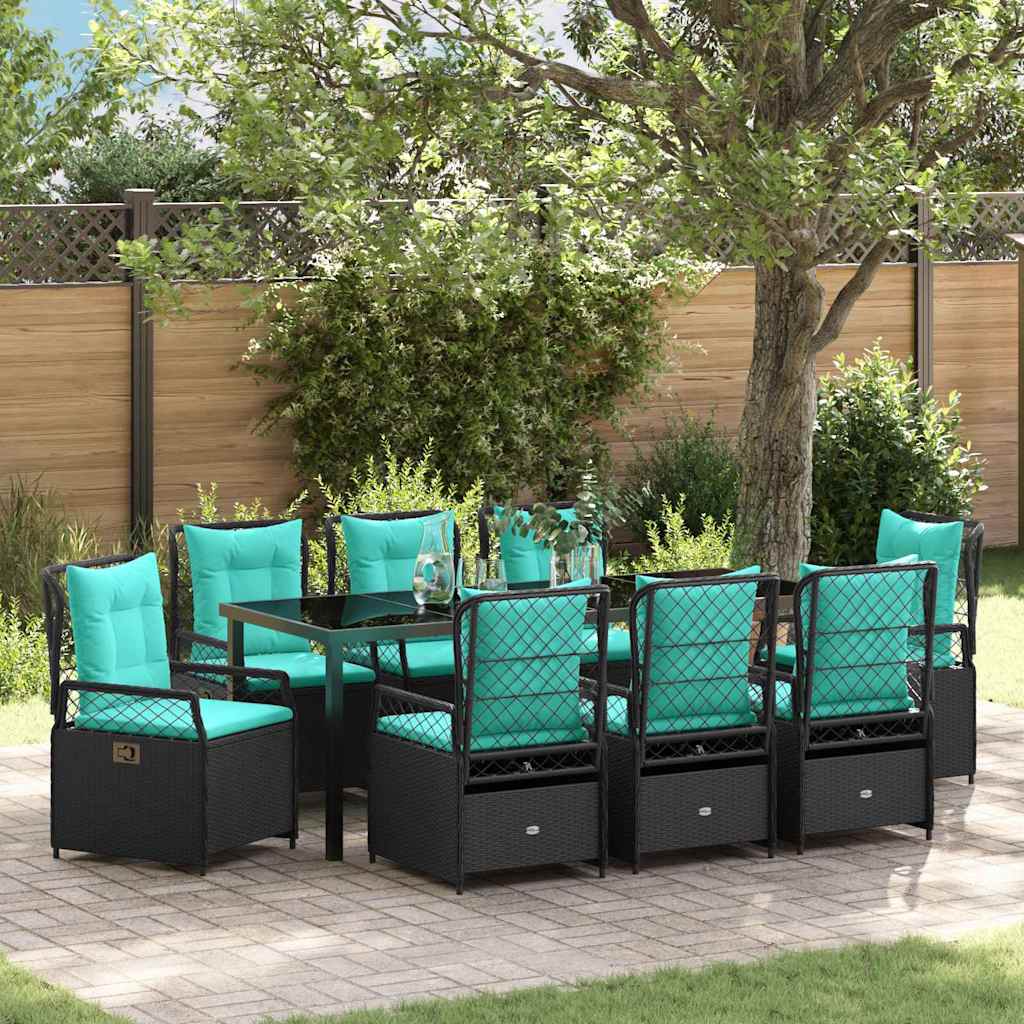 Tuin eettafelset 9 pcs Zwart poly rattan is nu te koop bij PeponiXL, paradijselijk wonen!