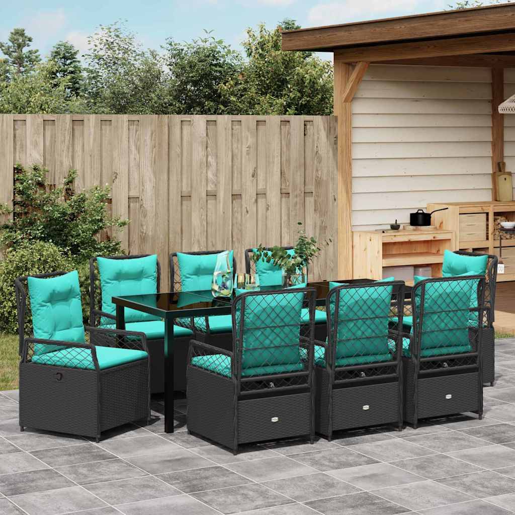 Tuin eettafelset 9 pcs Zwart poly rattan is nu te koop bij PeponiXL, paradijselijk wonen!