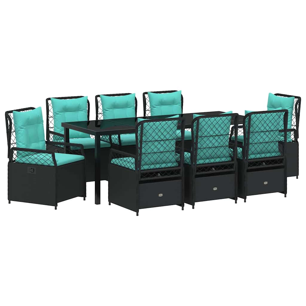 Tuin eettafelset 9 pcs Zwart poly rattan is nu te koop bij PeponiXL, paradijselijk wonen!
