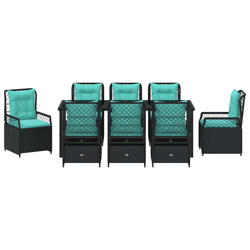 Tuin eettafelset 9 pcs Zwart poly rattan is nu te koop bij PeponiXL, paradijselijk wonen!