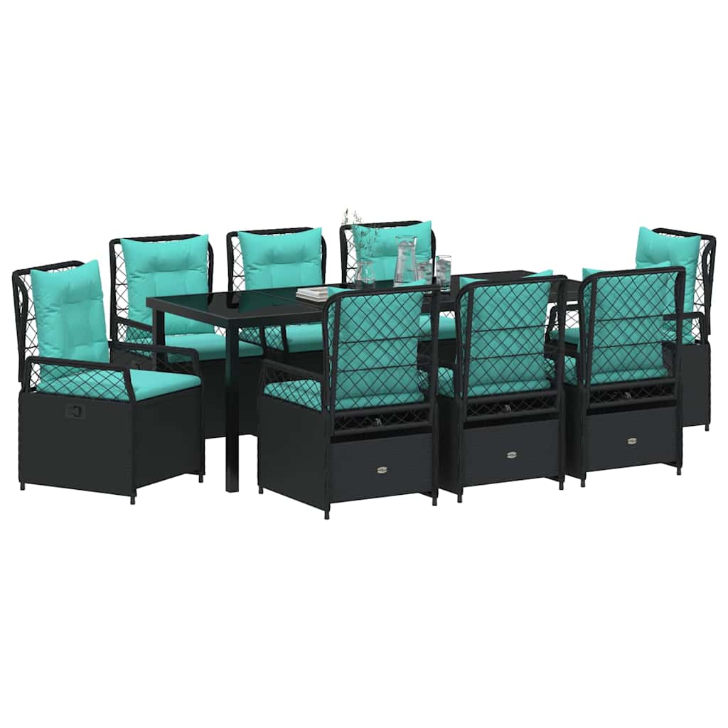 Tuin eettafelset 9 pcs Zwart poly rattan is nu te koop bij PeponiXL, paradijselijk wonen!