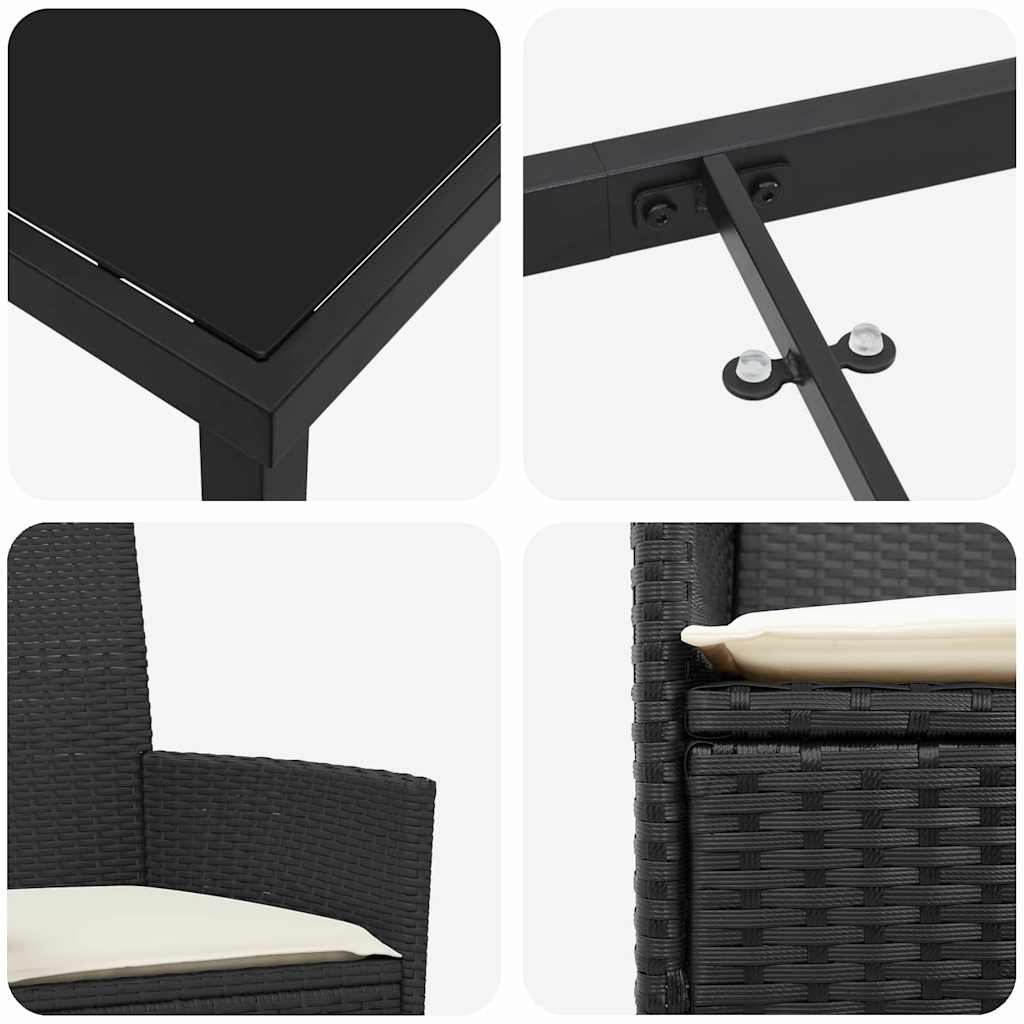 Tuin eettafelset 3 pcs Zwart poly rattan is nu te koop bij PeponiXL, paradijselijk wonen!