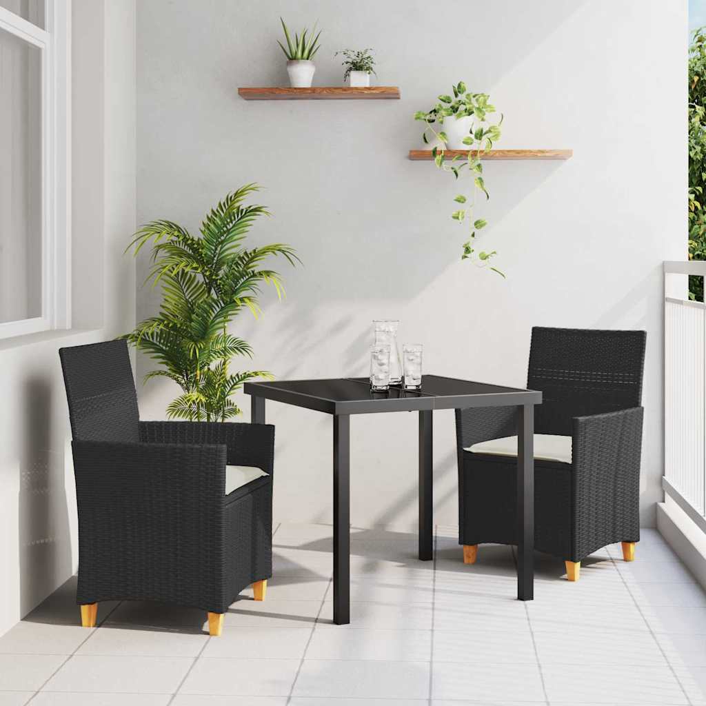 Tuin eettafelset 3 pcs Zwart poly rattan is nu te koop bij PeponiXL, paradijselijk wonen!