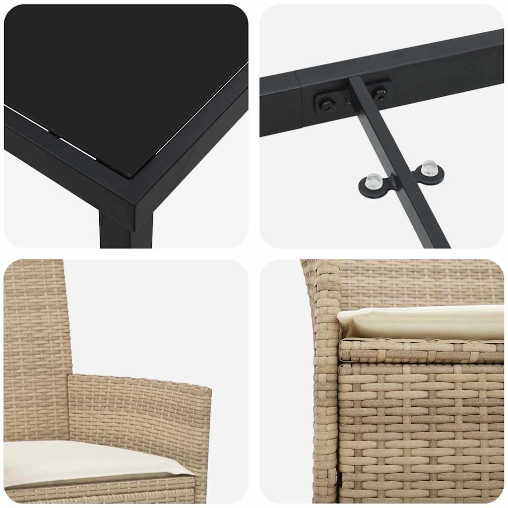 Tuin eettafelset 7 pcs Beige poly rattan is nu te koop bij PeponiXL, paradijselijk wonen!