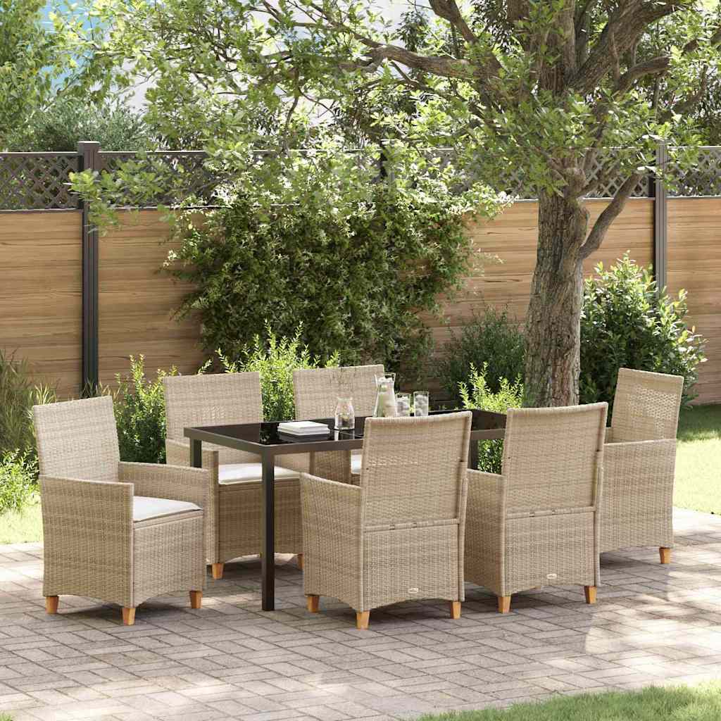 Tuin eettafelset 7 pcs Beige poly rattan is nu te koop bij PeponiXL, paradijselijk wonen!