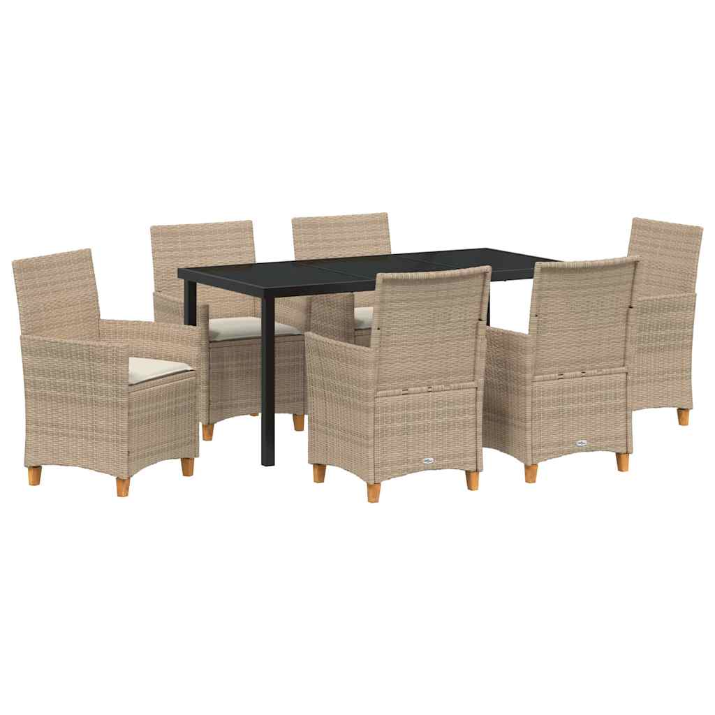 Tuin eettafelset 7 pcs Beige poly rattan is nu te koop bij PeponiXL, paradijselijk wonen!