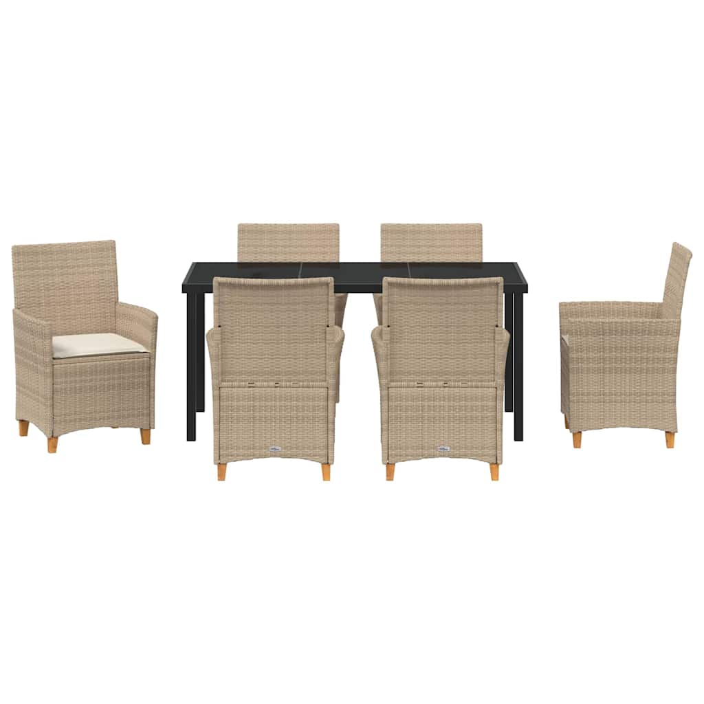 Tuin eettafelset 7 pcs Beige poly rattan is nu te koop bij PeponiXL, paradijselijk wonen!