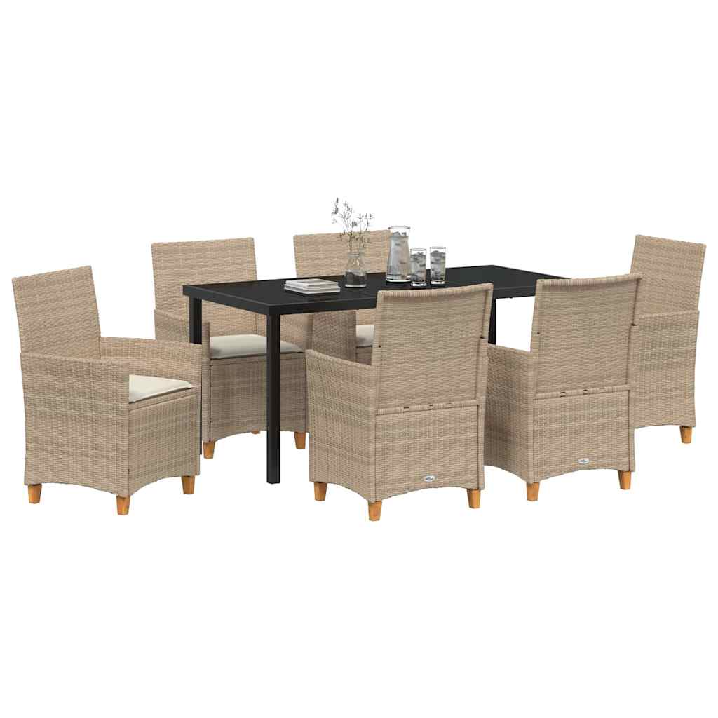 Tuin eettafelset 7 pcs Beige poly rattan is nu te koop bij PeponiXL, paradijselijk wonen!