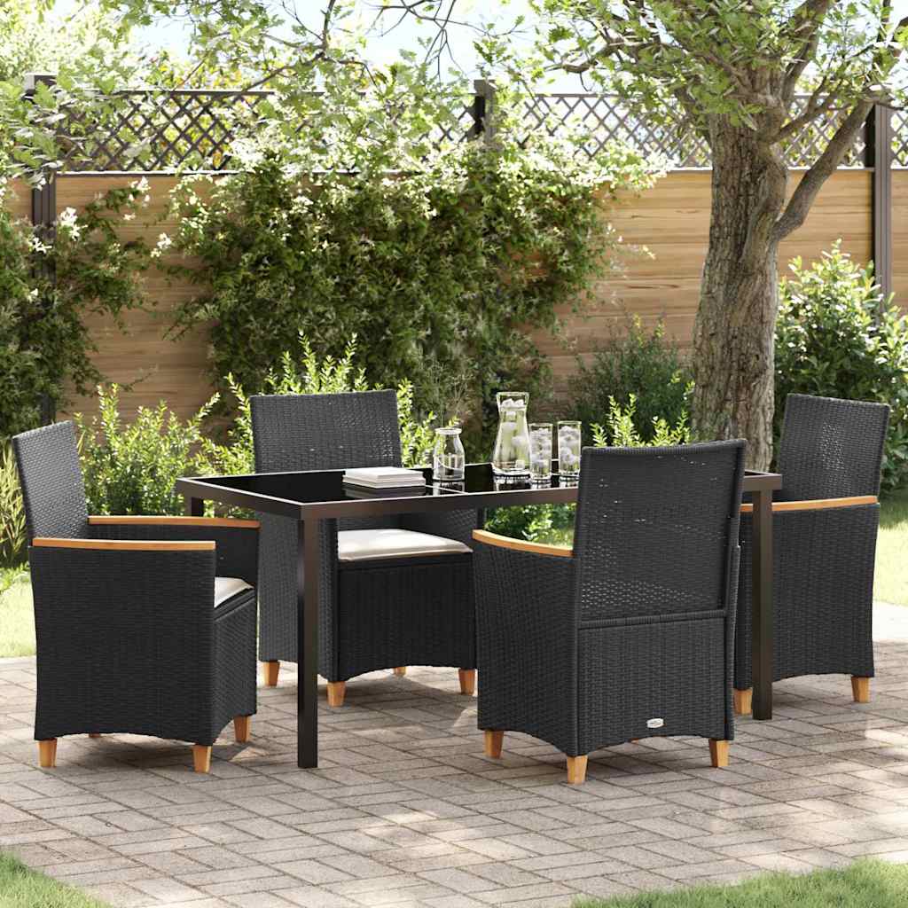 Tuin eettafelset 5 pcs Zwart poly rattan is nu te koop bij PeponiXL, paradijselijk wonen!
