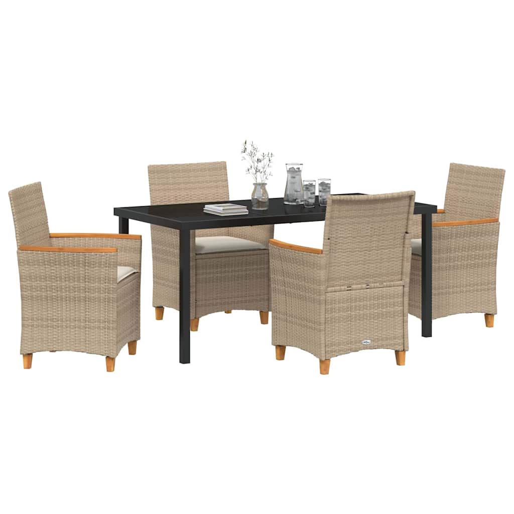 Tuin eettafelset 5 pcs Beige poly rattan is nu te koop bij PeponiXL, paradijselijk wonen!