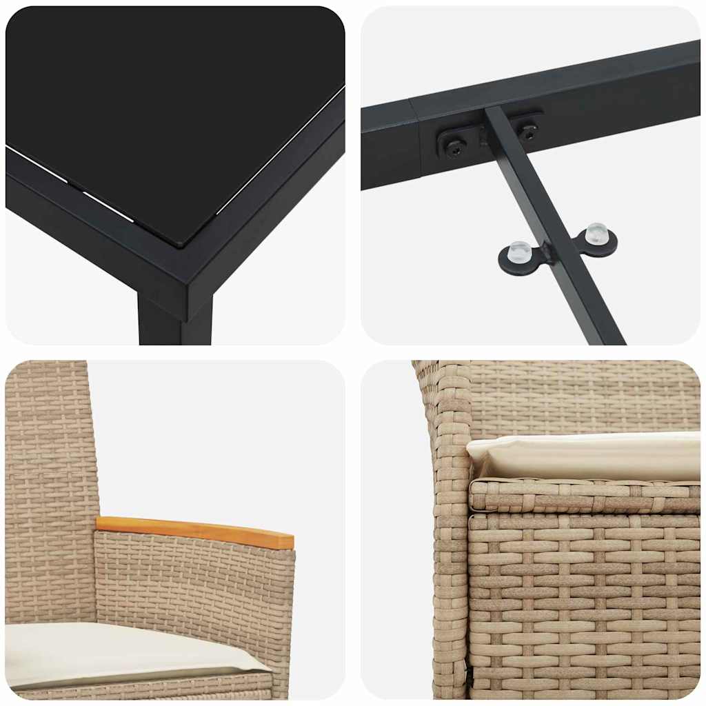 Tuin eettafelset 7 pcs Beige poly rattan is nu te koop bij PeponiXL, paradijselijk wonen!