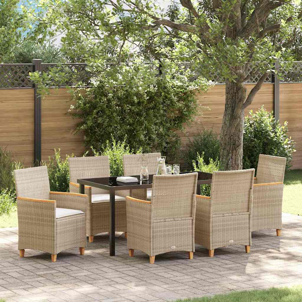 Tuin eettafelset 7 pcs Beige poly rattan is nu te koop bij PeponiXL, paradijselijk wonen!