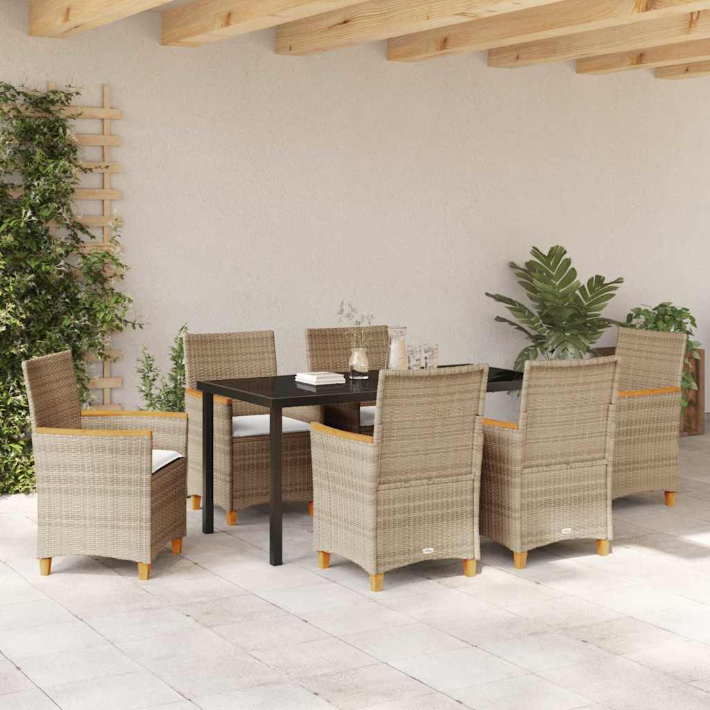 Tuin eettafelset 7 pcs Beige poly rattan is nu te koop bij PeponiXL, paradijselijk wonen!