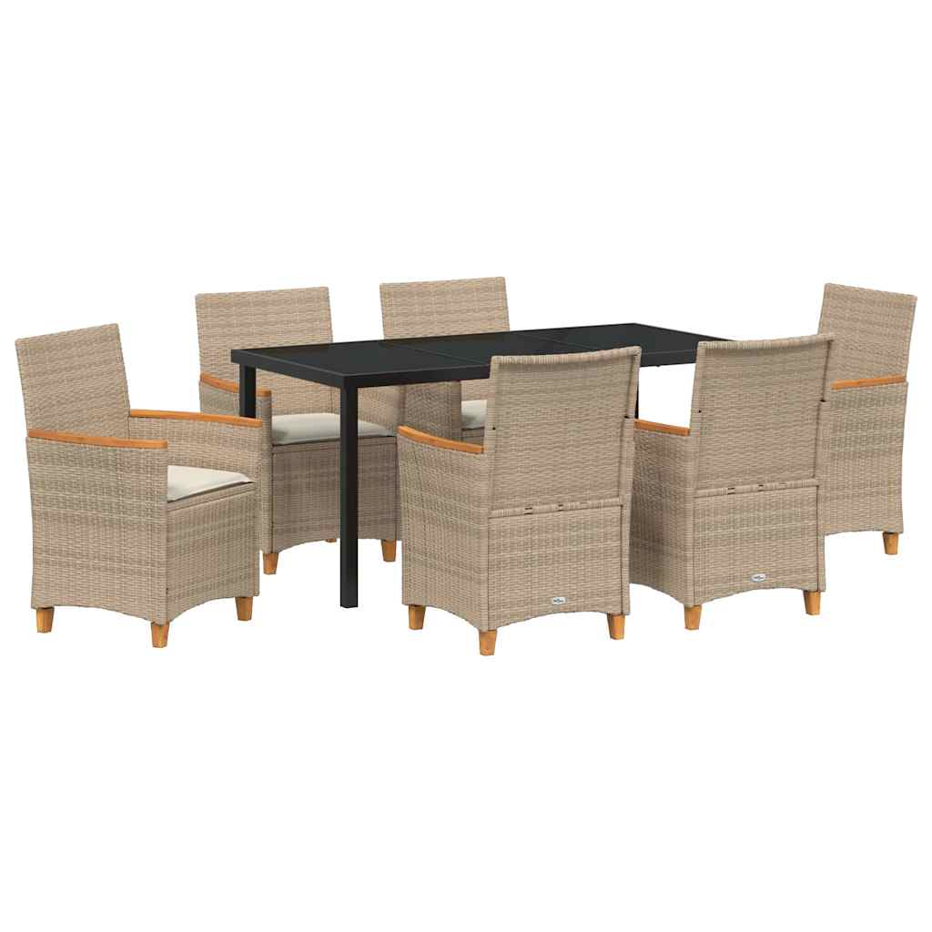 Tuin eettafelset 7 pcs Beige poly rattan is nu te koop bij PeponiXL, paradijselijk wonen!
