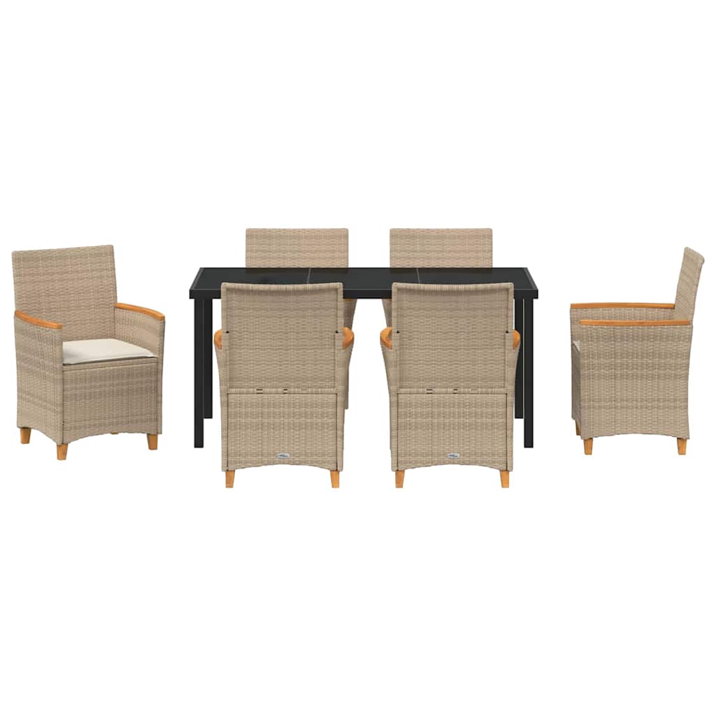 Tuin eettafelset 7 pcs Beige poly rattan is nu te koop bij PeponiXL, paradijselijk wonen!