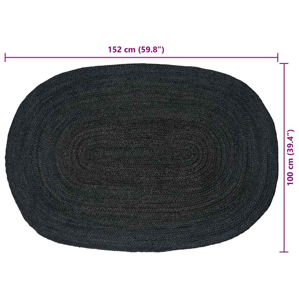Vloerkleden Ovaal Zwart 100 x 152 cm Jute is nu te koop bij PeponiXL, paradijselijk wonen!