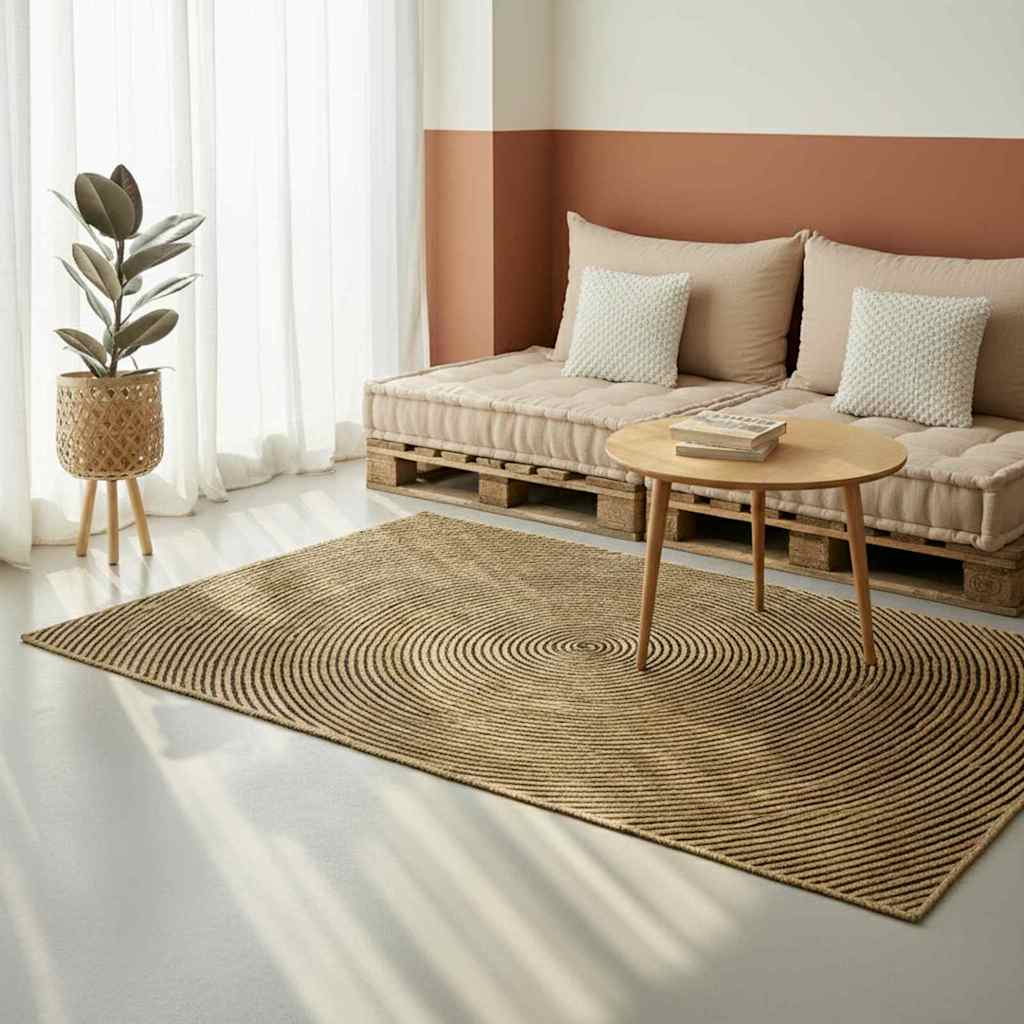 Vloerkleed Natuurlijk en Zwart 240 x 240 cm Jute is nu te koop bij PeponiXL, paradijselijk wonen!