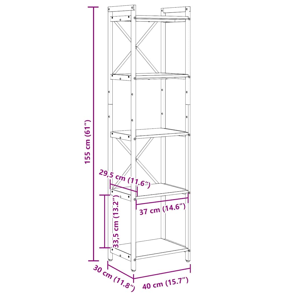 Boekenkast Sonoma Eiken 40 x 30 x 155 cm Bewerkt hout is nu te koop bij PeponiXL, paradijselijk wonen!