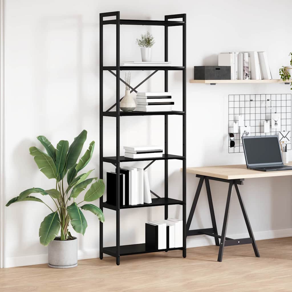 Boekenkast Zwart Eiken 60 x 30 x 189,5 cm Bewerkt hout is nu te koop bij PeponiXL, paradijselijk wonen!