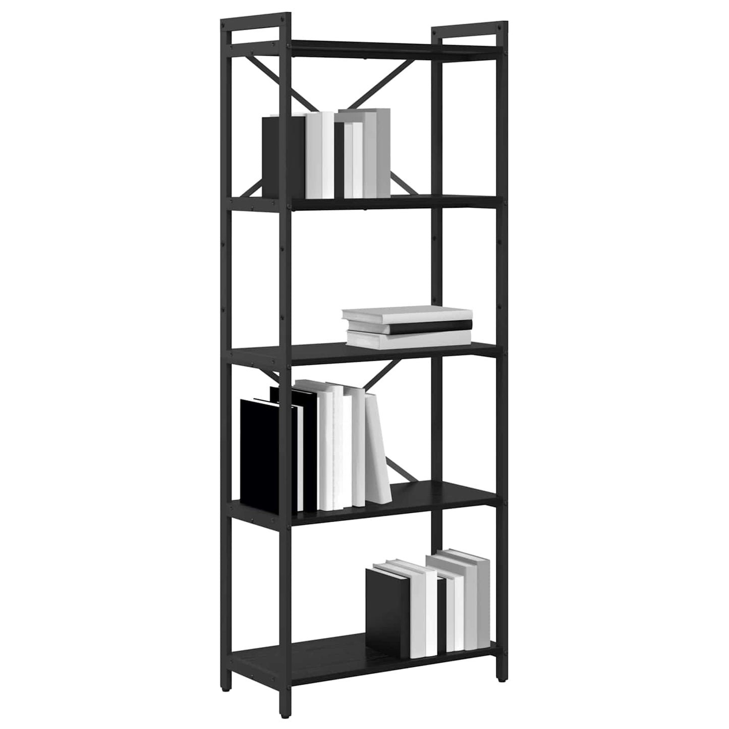 Boekenkast Zwart Eiken 60 x 30 x 155 cm Bewerkt hout is nu te koop bij PeponiXL, paradijselijk wonen!