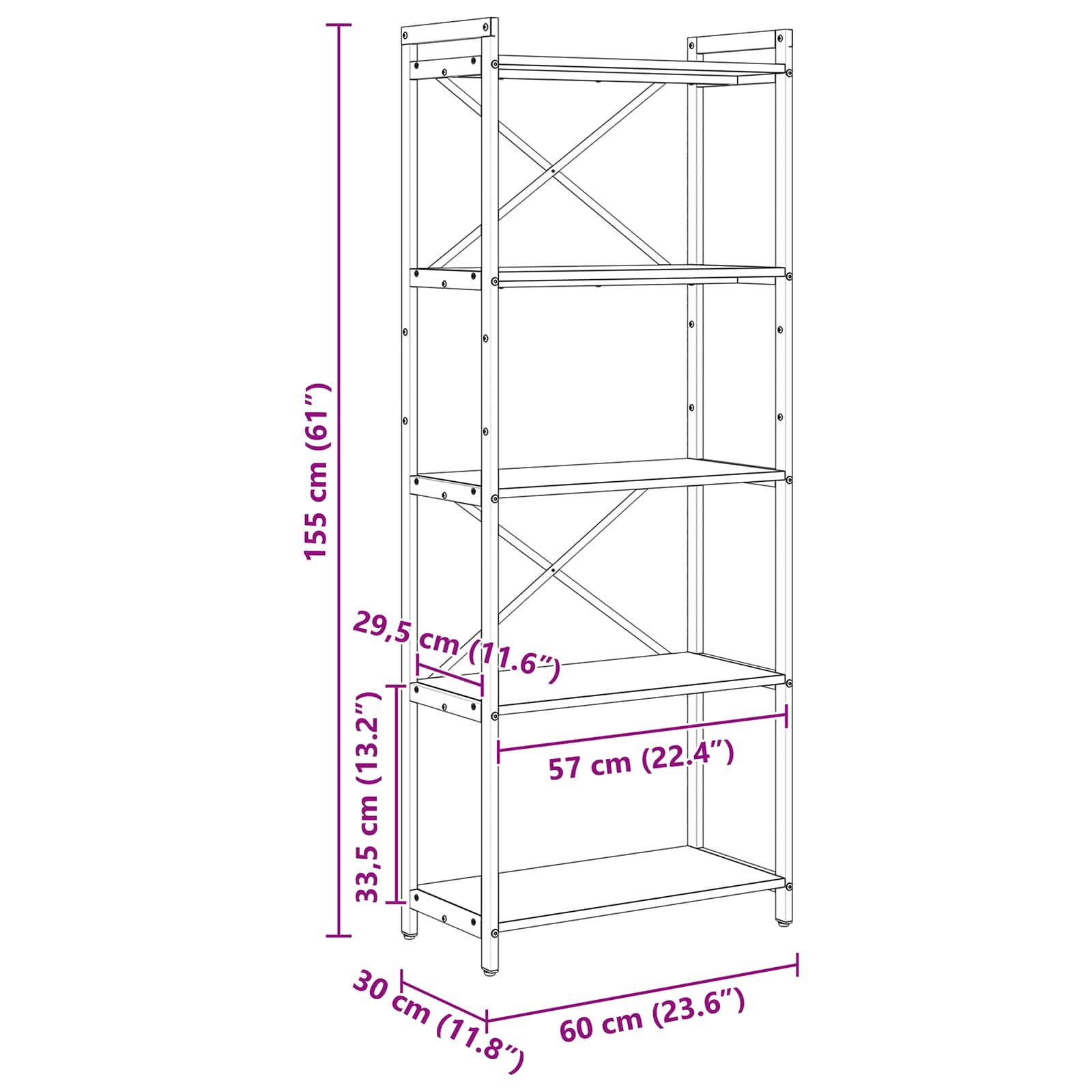 Boekenkast Zwart Eiken 60 x 30 x 155 cm Bewerkt hout is nu te koop bij PeponiXL, paradijselijk wonen!
