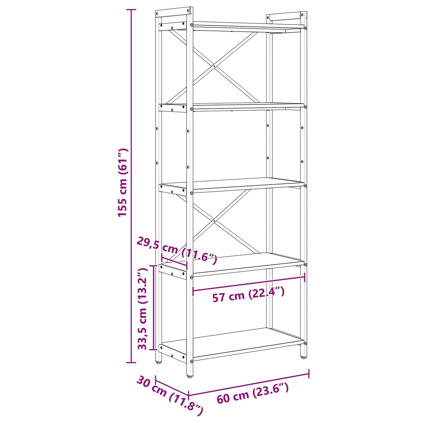 Boekenkast Artisan Eiken 60 x 30 x 155 cm Bewerkt hout is nu te koop bij PeponiXL, paradijselijk wonen!