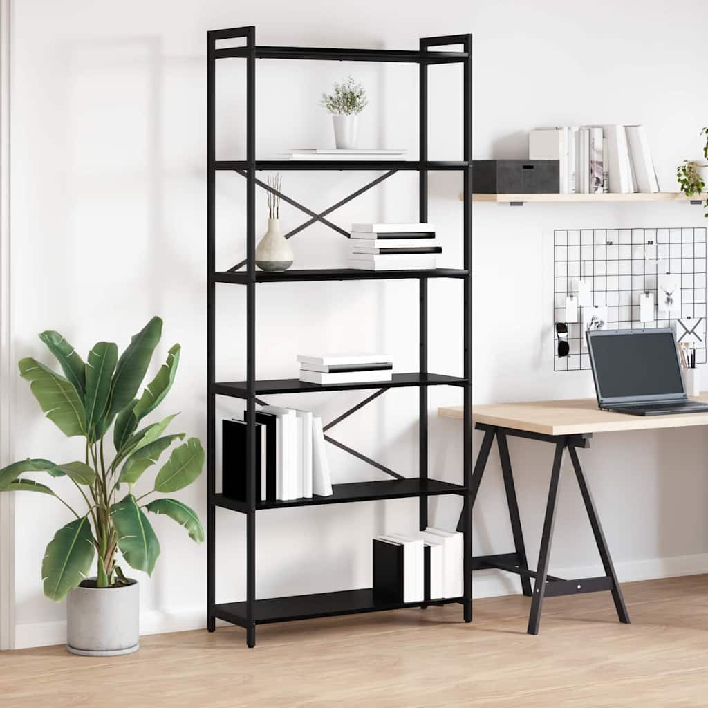 Boekenkast Zwart Eiken 80 x 30 x 189,5 cm Bewerkt hout is nu te koop bij PeponiXL, paradijselijk wonen!