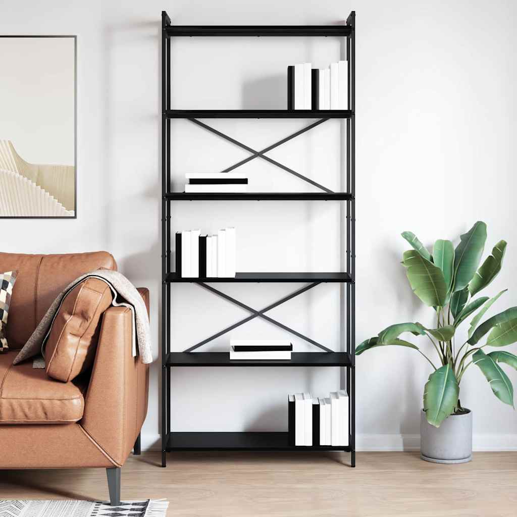 Boekenkast Zwart Eiken 80 x 30 x 189,5 cm Bewerkt hout is nu te koop bij PeponiXL, paradijselijk wonen!