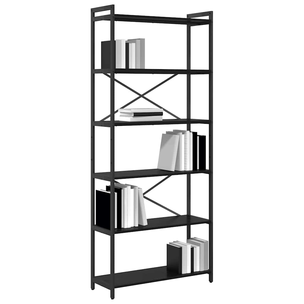 Boekenkast Zwart Eiken 80 x 30 x 189,5 cm Bewerkt hout is nu te koop bij PeponiXL, paradijselijk wonen!