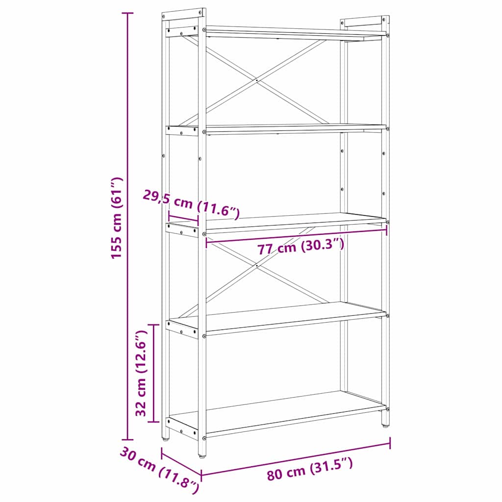 Boekenkast Gerookt eiken 80 x 30 x 155 cm Bewerkt hout is nu te koop bij PeponiXL, paradijselijk wonen!