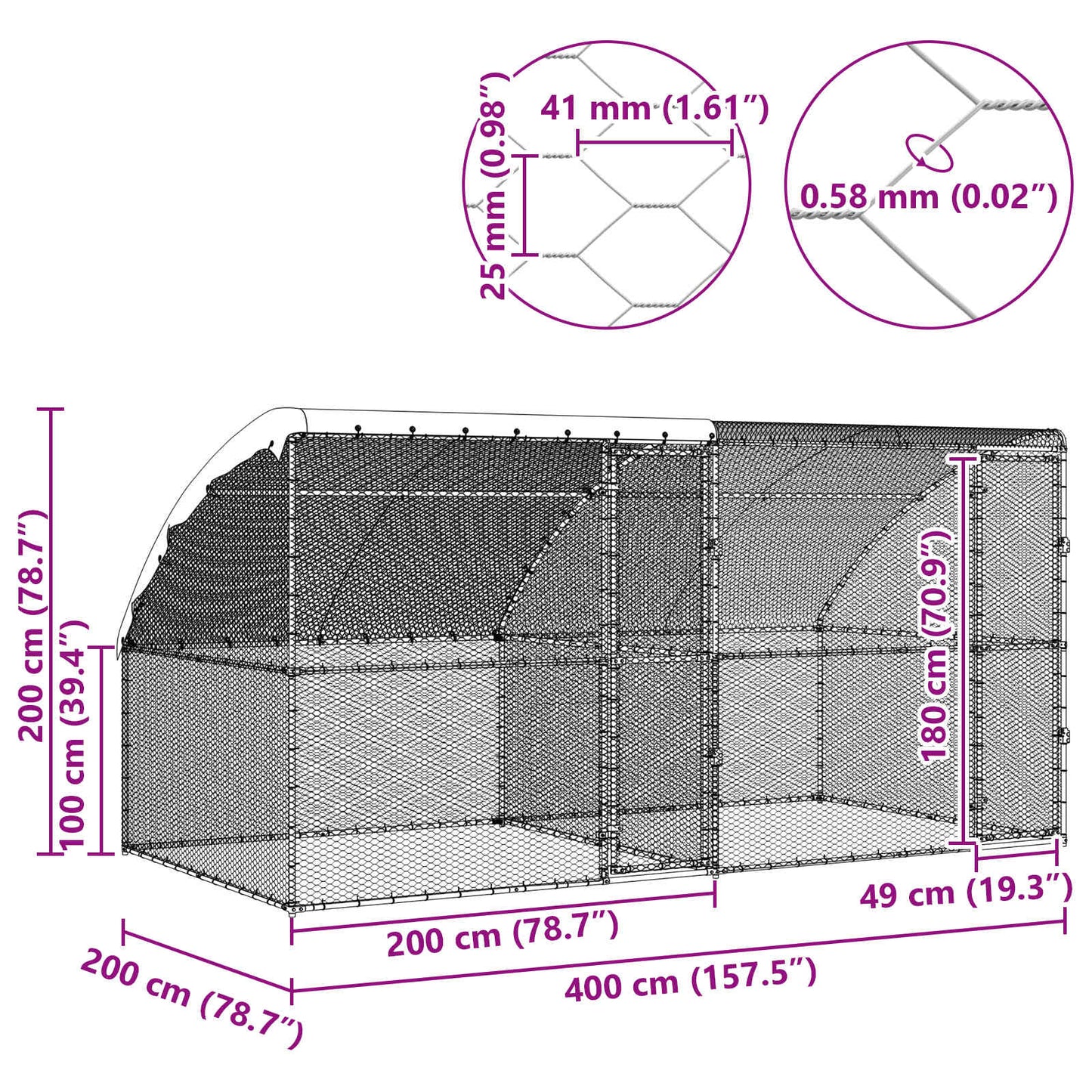 Kippenhok 2 pcs Zilver 400 x 200 x 200 cm Staal en PE is nu te koop bij PeponiXL, paradijselijk wonen!