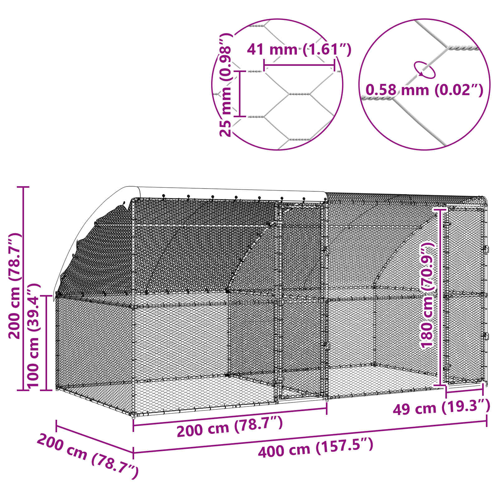 Kippenhok 2 pcs Zilver 400 x 200 x 200 cm Staal en PE is nu te koop bij PeponiXL, paradijselijk wonen!