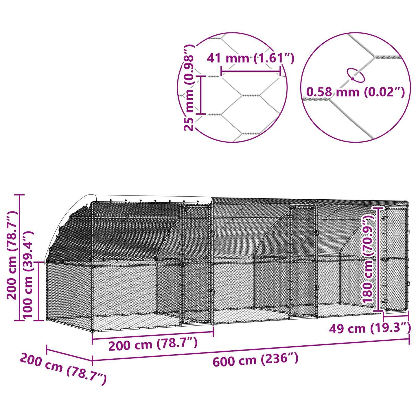 Kippenhok 3 pcs Zilver 600 x 200 x 200 cm Staal en PE is nu te koop bij PeponiXL, paradijselijk wonen!
