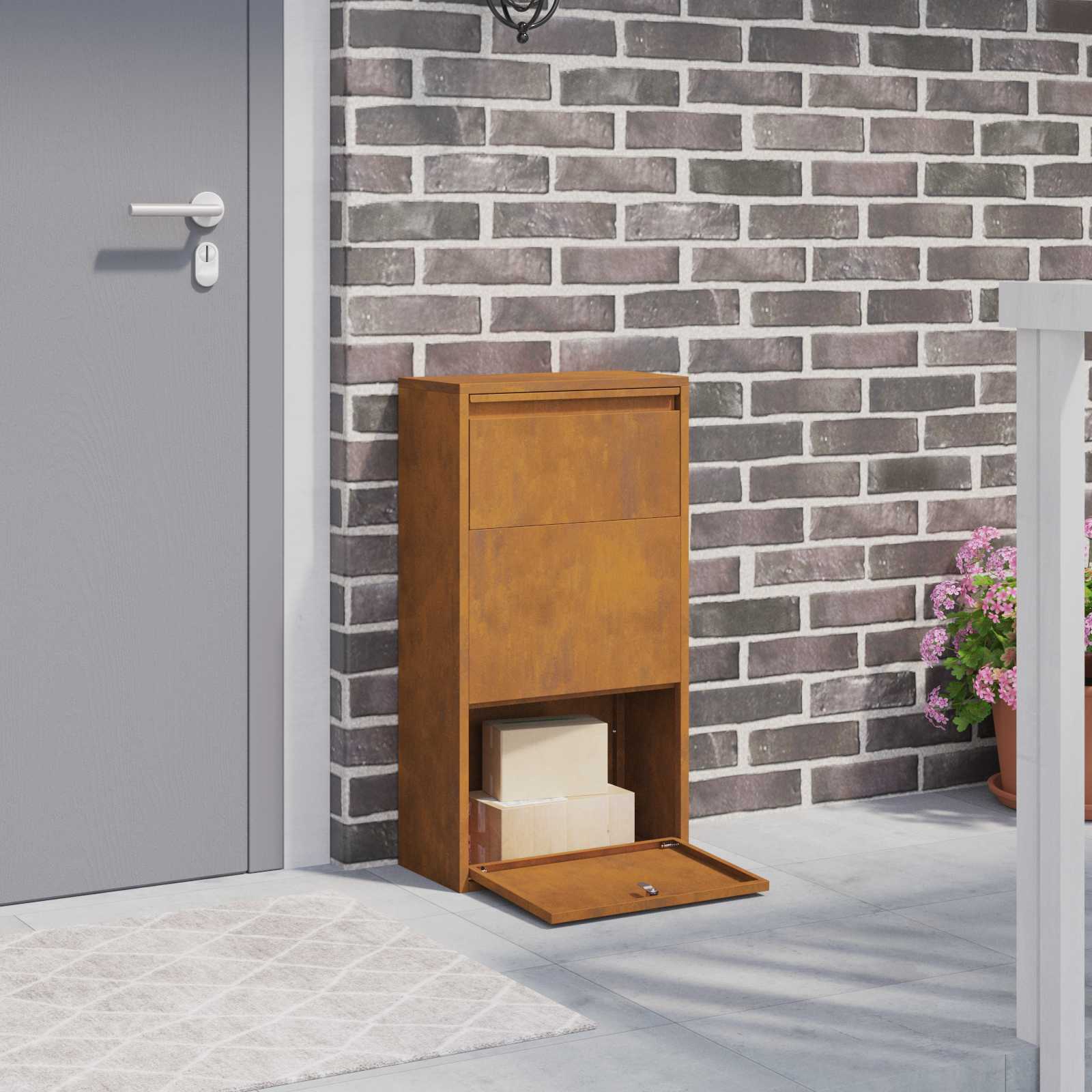 Pakket inwerp box met slot Roestig 44 x 22 x 82 cm Cortenstaal is nu te koop bij PeponiXL, paradijselijk wonen!