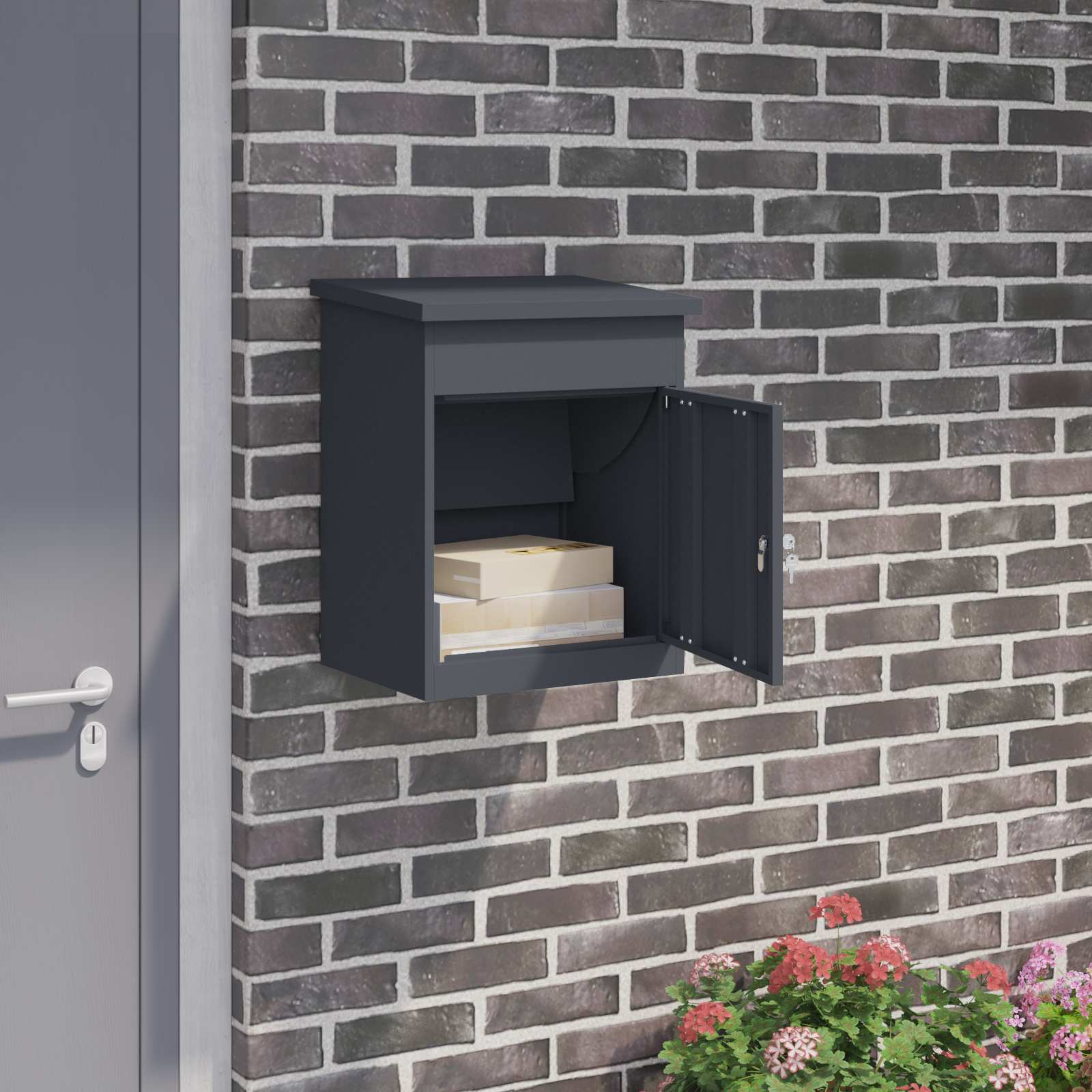 Pakket inwerp box met opslag Antraciet 47,5 x 38 x 59 cm Staal is nu te koop bij PeponiXL, paradijselijk wonen!