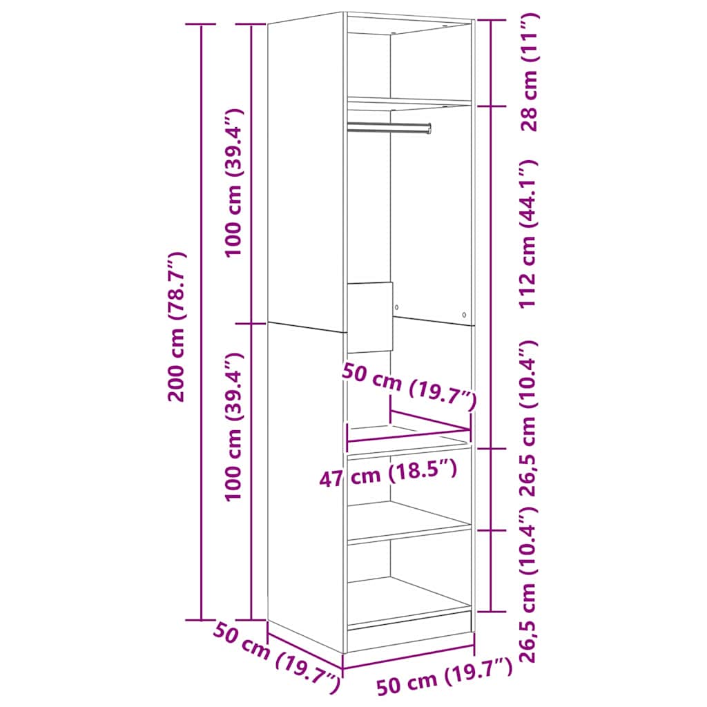 Kledingkast met plank Oudhout 50 x 50 x 200 cm Bewerkt hout is nu te koop bij PeponiXL, paradijselijk wonen!