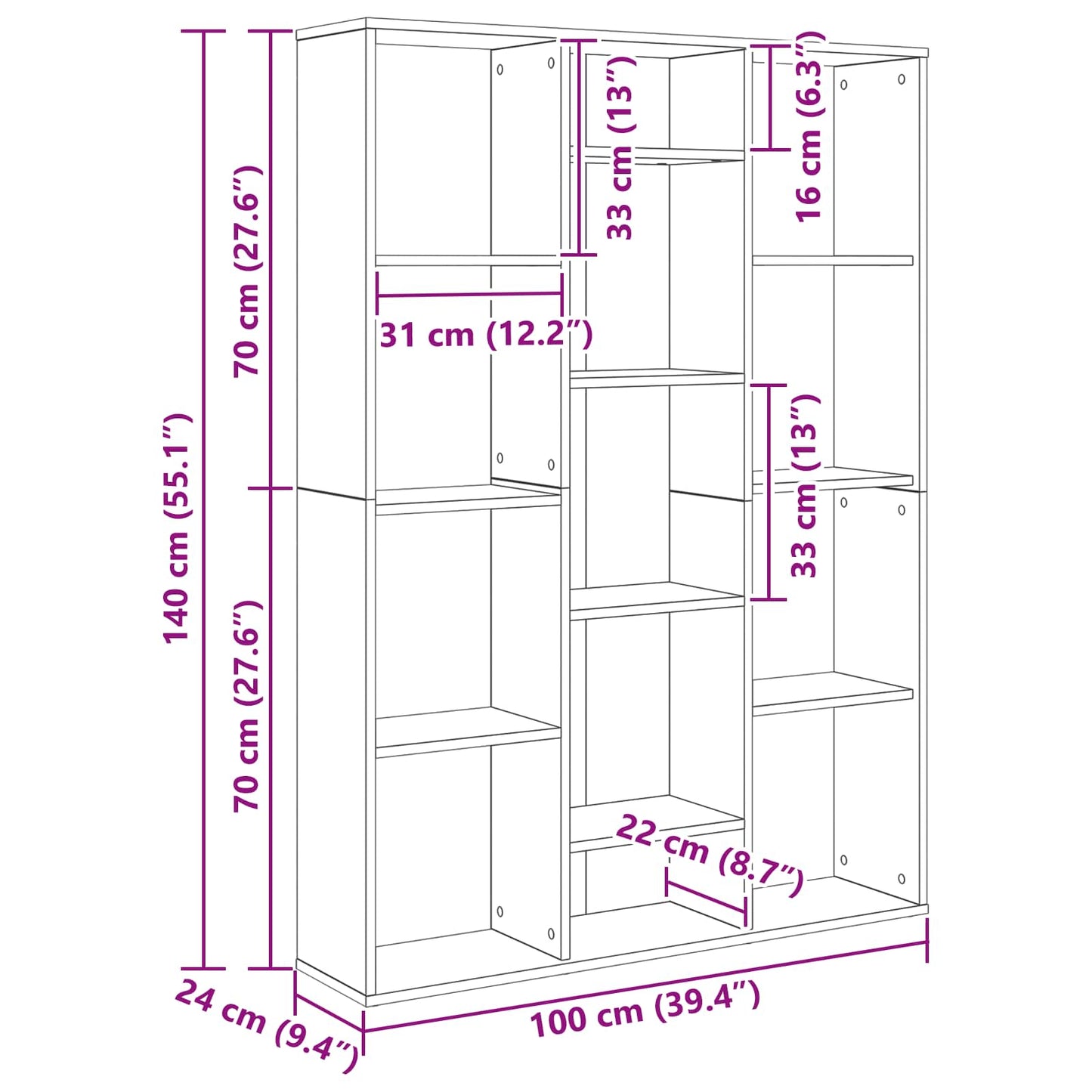 Kamerverdeler Zwart Eiken 100 x 24 x 140 cm Bewerkt hout is nu te koop bij PeponiXL, paradijselijk wonen!