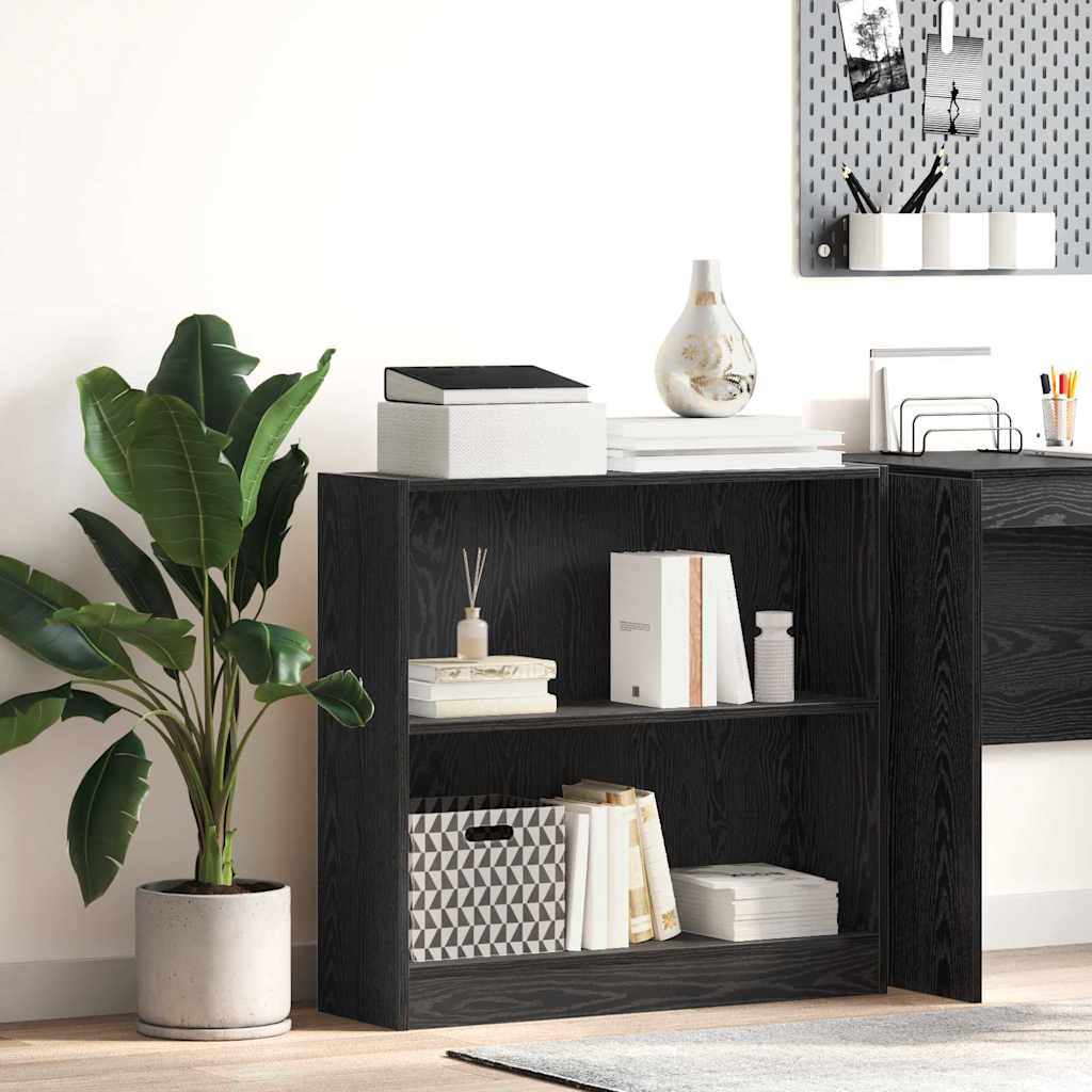 Boekenkast Zwart Eiken 80 x 24 x 76 cm Bewerkt hout is nu te koop bij PeponiXL, paradijselijk wonen!
