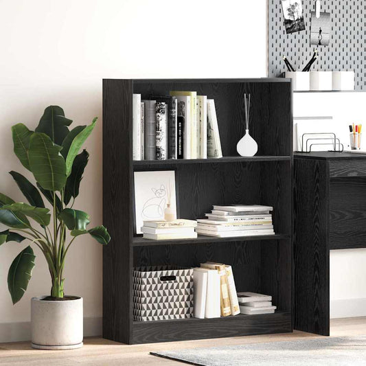 Boekenkast Zwart Eiken 80 x 24 x 109 cm Bewerkt hout is nu te koop bij PeponiXL, paradijselijk wonen!