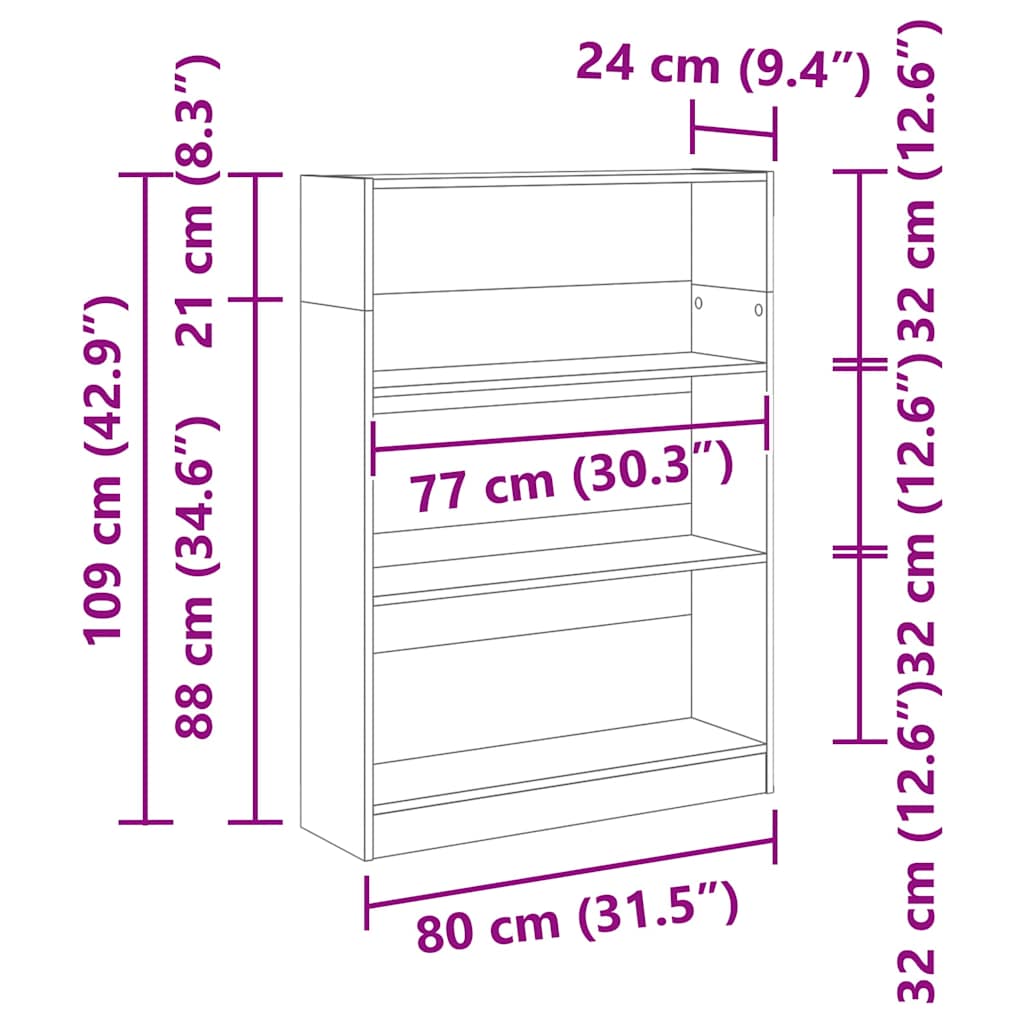 Boekenkast Zwart Eiken 80 x 24 x 109 cm Bewerkt hout is nu te koop bij PeponiXL, paradijselijk wonen!