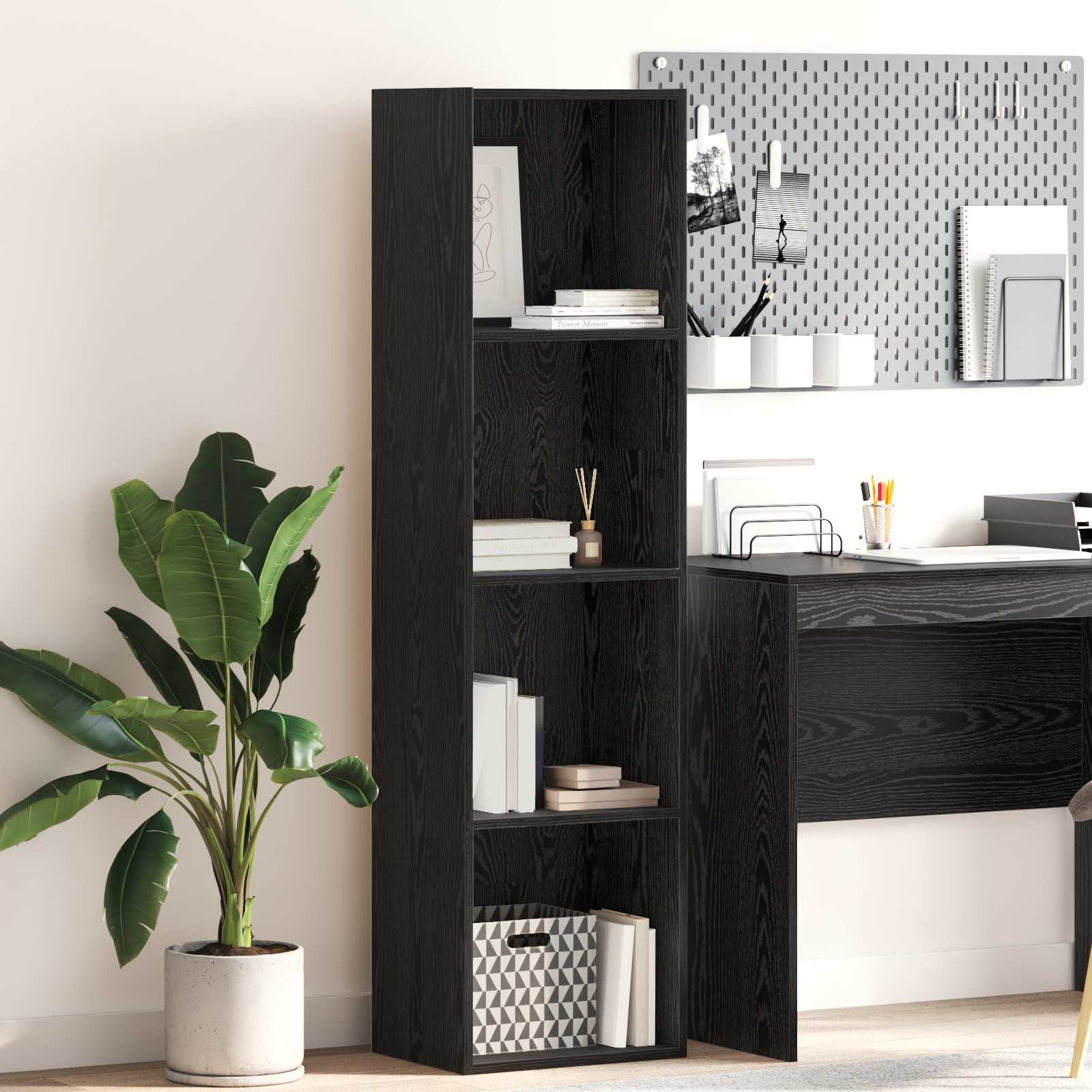 Boekenkast Zwart Eiken 40 x 30 x 152 cm Bewerkt hout is nu te koop bij PeponiXL, paradijselijk wonen!