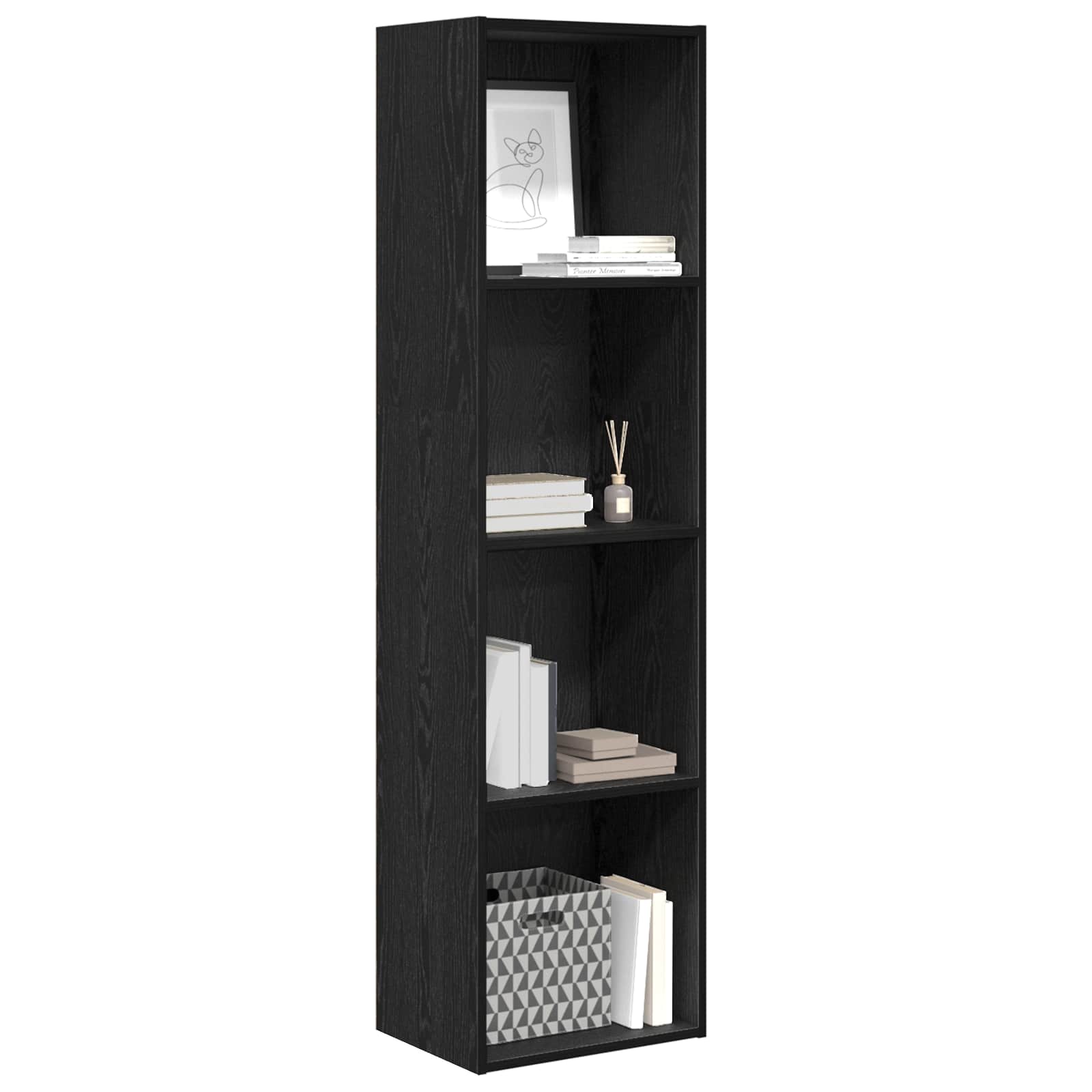 Boekenkast Zwart Eiken 40 x 30 x 152 cm Bewerkt hout is nu te koop bij PeponiXL, paradijselijk wonen!