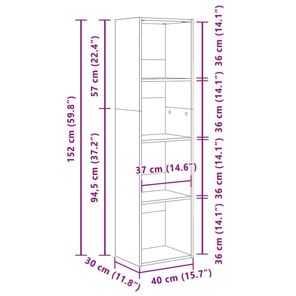 Boekenkast Zwart Eiken 40 x 30 x 152 cm Bewerkt hout is nu te koop bij PeponiXL, paradijselijk wonen!