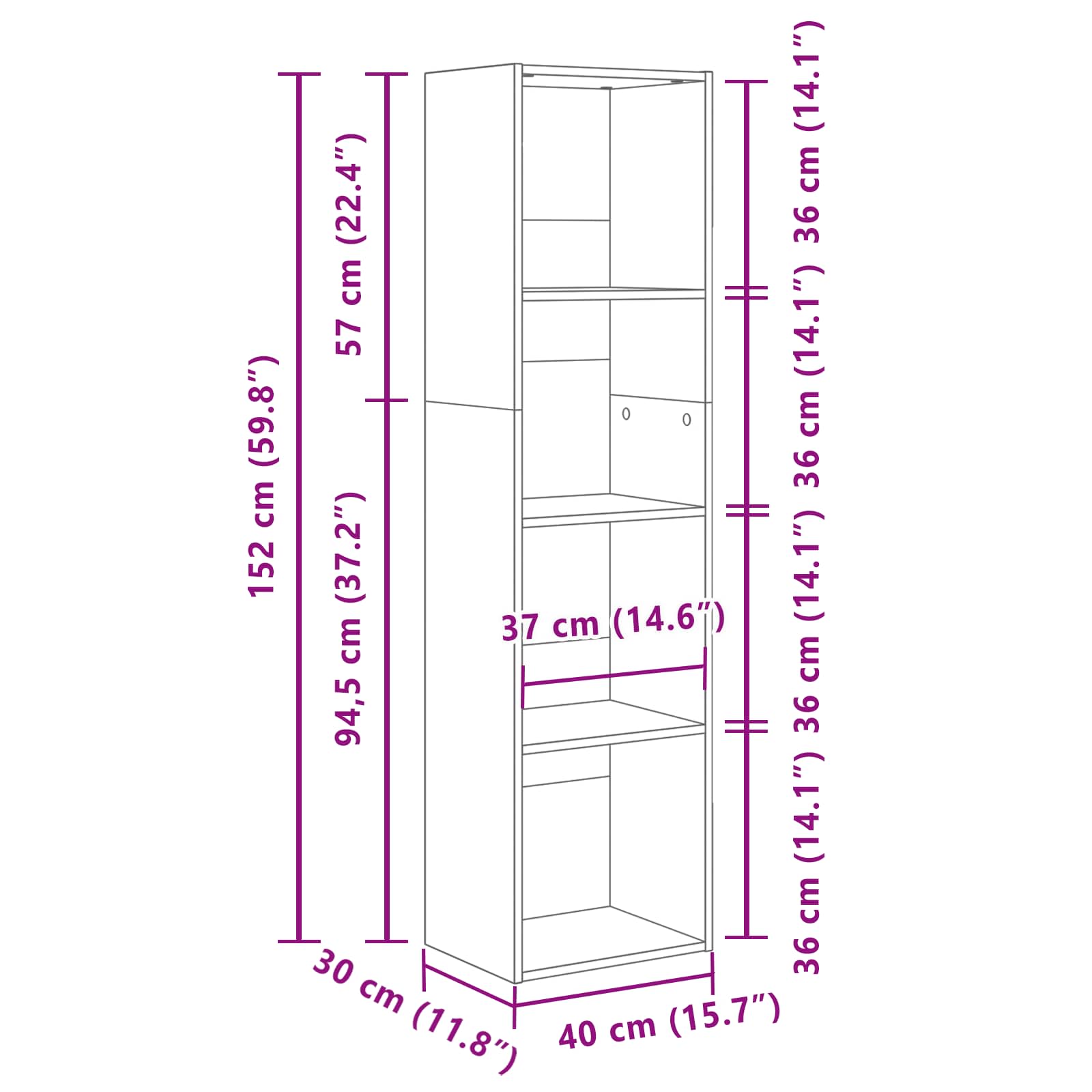 Boekenkast Zwart Eiken 40 x 30 x 152 cm Bewerkt hout is nu te koop bij PeponiXL, paradijselijk wonen!