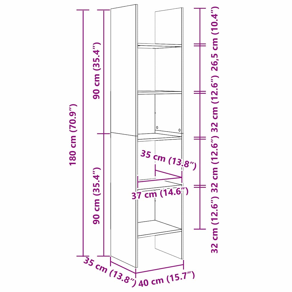 Boekenkast Zwart Eiken 40 x 35 x 180 cm Bewerkt hout is nu te koop bij PeponiXL, paradijselijk wonen!