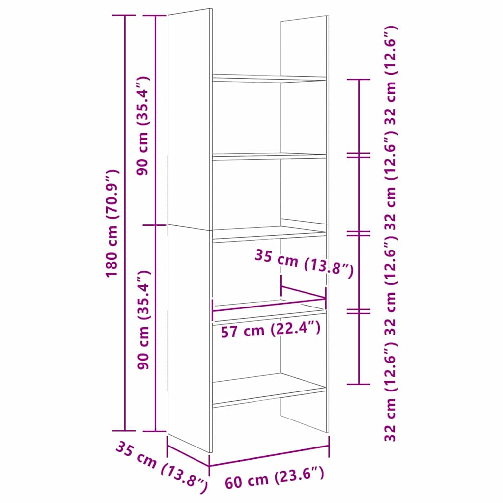 Boekenkast Oudhout 60 x 35 x 180 cm Bewerkt hout is nu te koop bij PeponiXL, paradijselijk wonen!
