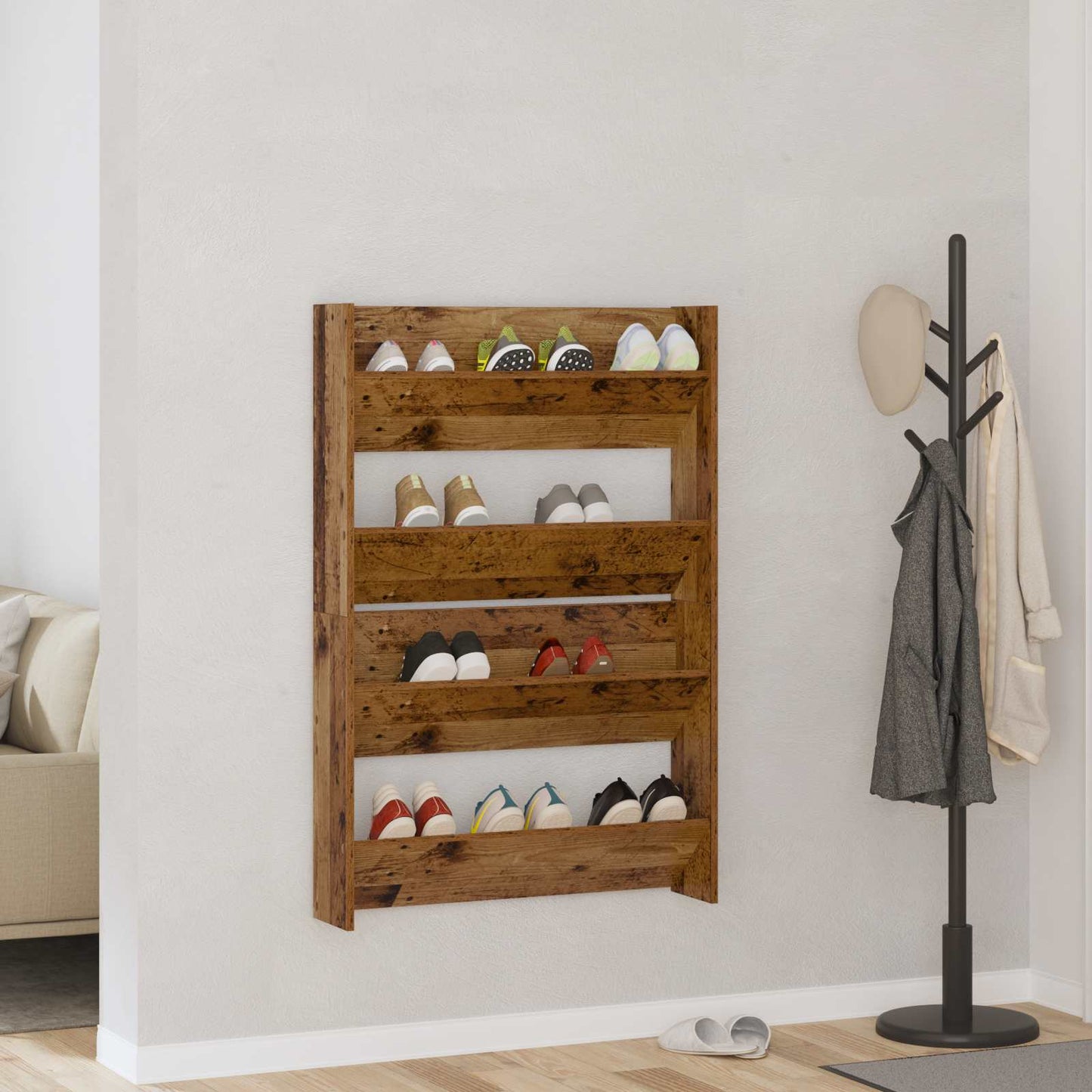 Schoenenkast 2 pcs Oud hout 80 x 18 x 60 cm Bewerkt hout is nu te koop bij PeponiXL, paradijselijk wonen!