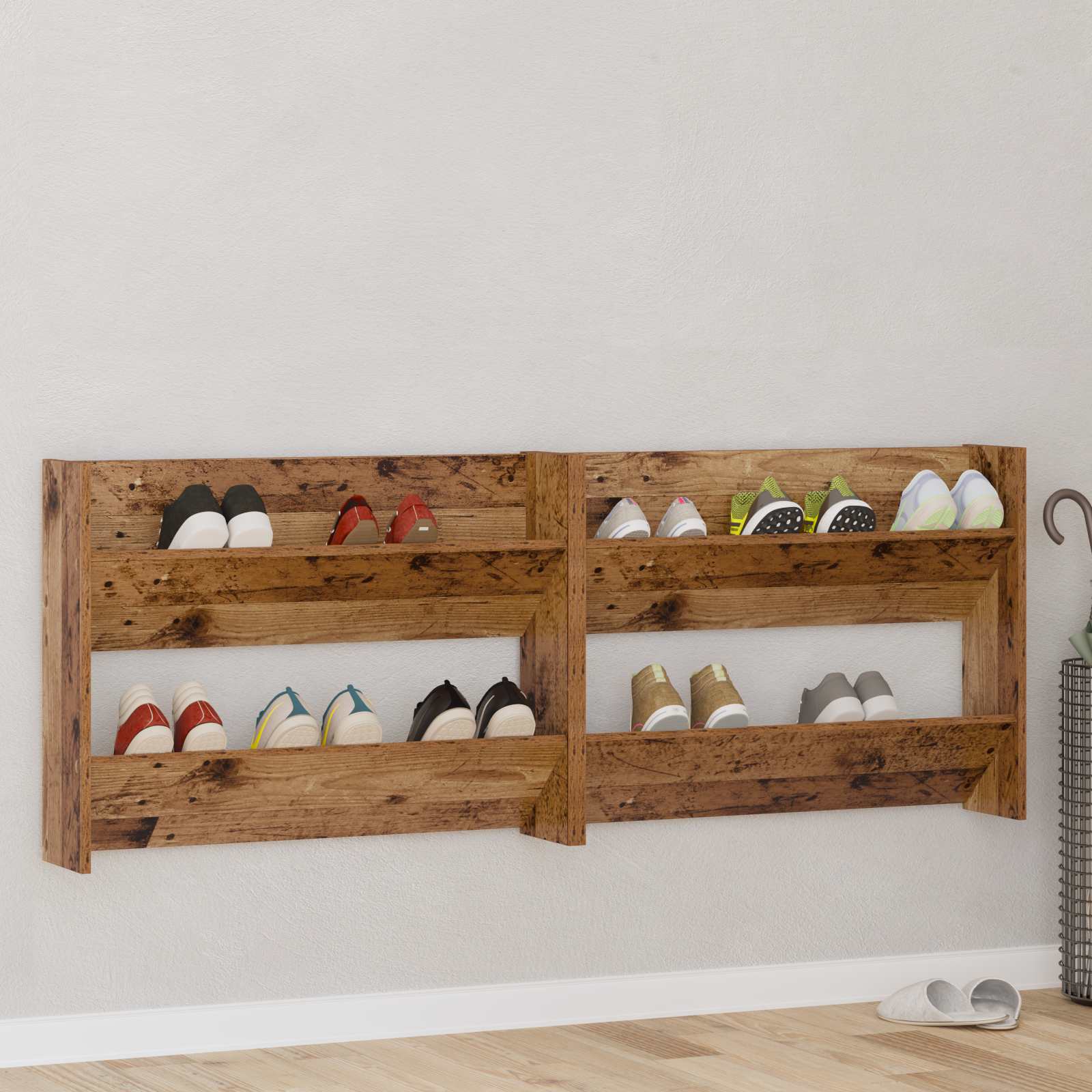 Schoenenkast 2 pcs Oud hout 80 x 18 x 60 cm Bewerkt hout is nu te koop bij PeponiXL, paradijselijk wonen!