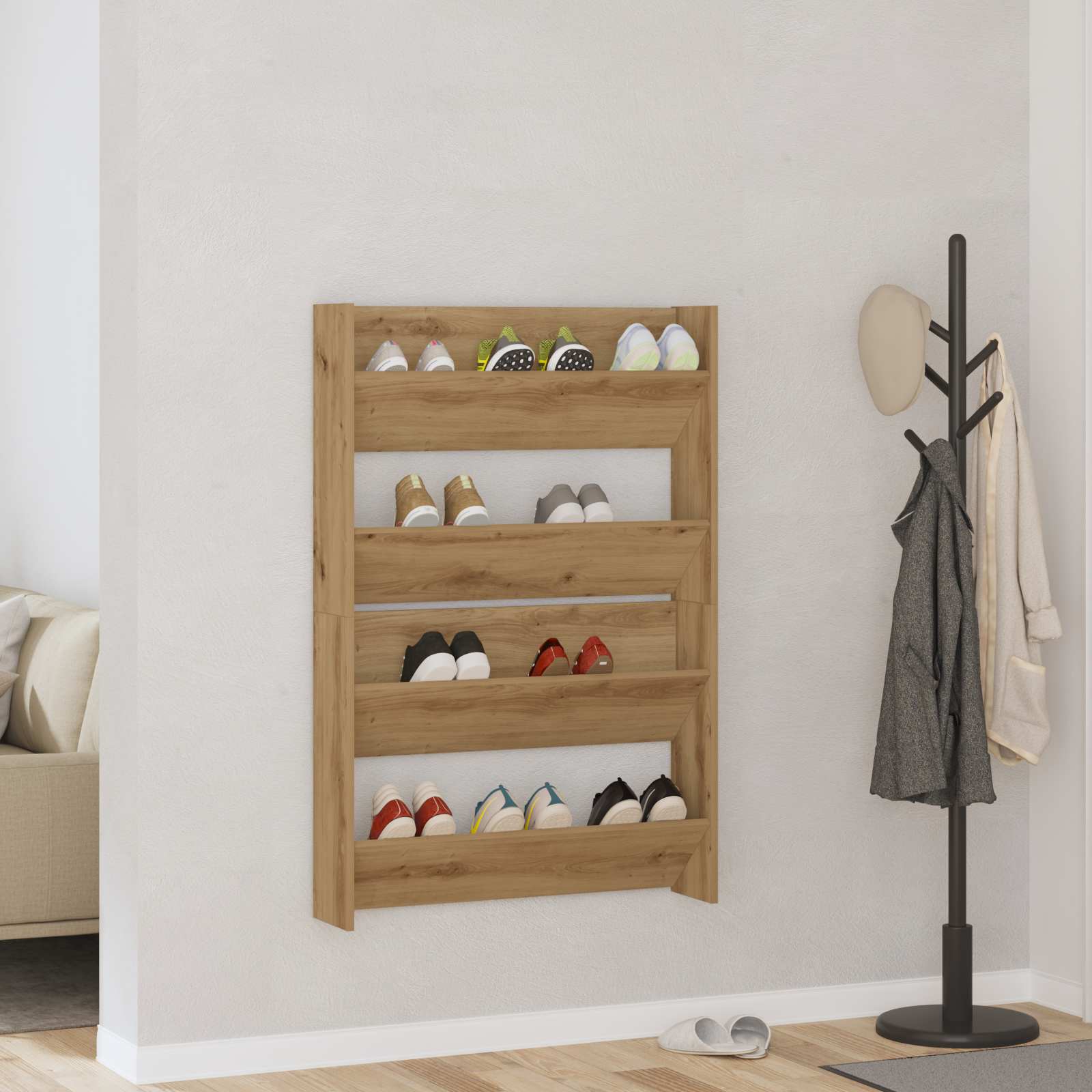 Schoenenkast 2 pcs Artisan Eiken 81 x 18 x 60 cm Bewerkt hout is nu te koop bij PeponiXL, paradijselijk wonen!
